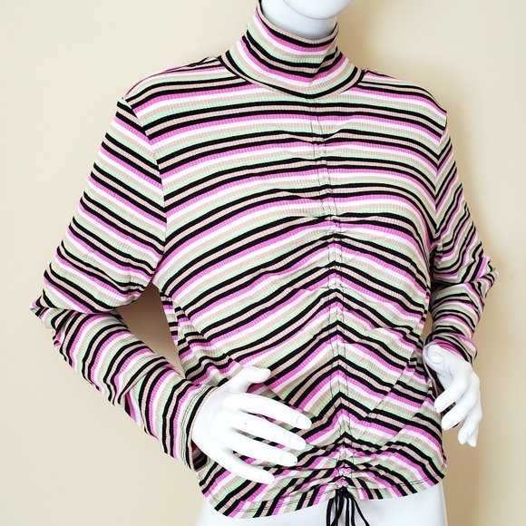 AFRM Striped Mollie Long Sleeve Drawstring Ribbed Knit Crop Top SZ 3X - Picture 3 of 10